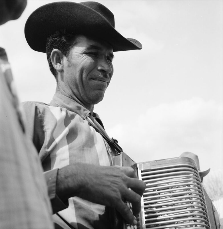 Musician along the route of Delano-Sacramento March, 1966.